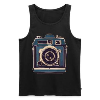 Appareil photo vintage esthétique rétro appareil photo - Débardeur bio Premium Homme - noir - Devant - Michal (187cm)