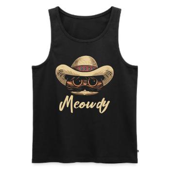 T-shirt cowboy chat miaoussé drôle - Débardeur bio Premium Homme - noir - Devant - Michal (187cm)
