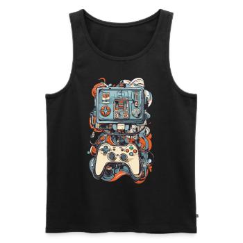Art abstrait Esthétique Jeu Streetwear - Débardeur bio Premium Homme - noir - Devant - Michal (187cm)