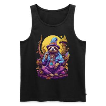 Faultier Psychedelic Art Wald Pilze Musik Festival - Männer Premium Bio Tank Top - Schwarz - Vorne - AI Model Male 178 light (178cm)