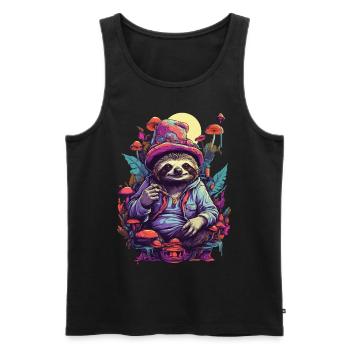 Paresseux Art psychédélique Woodland Mushrooms Festival de musique - Débardeur bio Premium Homme - noir - Devant - AI Model Male 178 light (178cm)