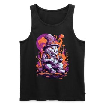 Art psychédélique forêt champignons Goa Trance chat - Débardeur bio Premium Homme - noir - Devant - AI Model Male 178 light (178cm)