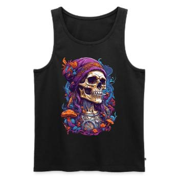 Psychedelic Skull Forest Mushrooms Music Festival Art - Men's Premium Organic Tank Top - black - Front - AI Model Male 178 light (178cm)