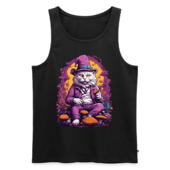 Chat psychédélique Art musique Festival champignons des bois - Débardeur bio Premium Homme - noir - Devant - AI Model Male 178 light (178cm)