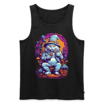 Champignons forestiers chat art psychédélique festival de musique - Débardeur bio Premium Homme - noir - Devant - AI Model Male 178 light (178cm)