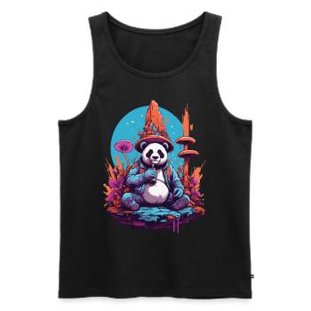 Panda Bear Art psychédélique Festival de musique champignons forestiers - Débardeur bio Premium Homme - noir - Devant - AI Model Male 178 light (178cm)