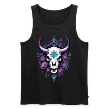Bull Skull Feather Mandala Spiritual Design - Men's Premium Organic Tank Top - black - Front - AI Model Male 178 light (178cm)
