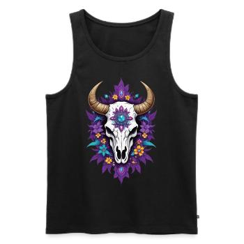 Feather Mandala Bull Skull Spiritual Design - Men's Premium Organic Tank Top - black - Front - AI Model Male 178 light (178cm)