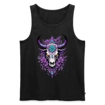 Bull Skull Feather Mandala Spiritual Design - Men's Premium Organic Tank Top - black - Front - AI Model Male 178 light (178cm)