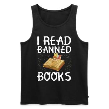 Banned Books Reader Advocacy Tee - Men's Premium Organic Tank Top - black - Front - AI Model Male 178 light (178cm)