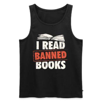 Banned Books Reader Advocacy Tee - Men's Premium Organic Tank Top - black - Front - AI Model Male 178 light (178cm)