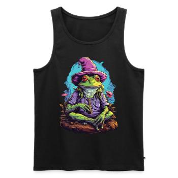 Grenouille Art psychédélique Champignons forestiers Festival de musique - Débardeur bio Premium Homme - noir - Devant - AI Model Male 178 light (178cm)