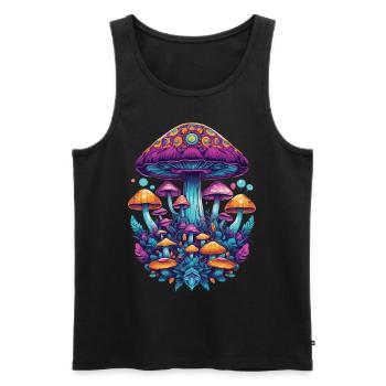 Champignons forestiers du festival de musique aux couleurs vives - Débardeur bio Premium Homme - noir - Devant - AI Model Male 178 light (178cm)