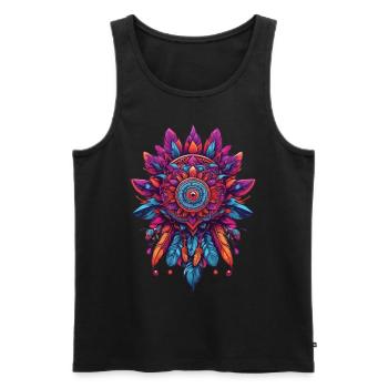 Attrape-rêves de conception spirituelle de mandala de plumes - Débardeur bio Premium Homme - noir - Devant - Michal (187cm)