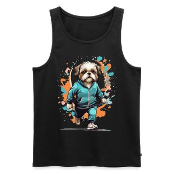 Shih Tzu chien streetwear jogging esthétique - Débardeur bio Premium Homme - noir - Devant - Michal (187cm)
