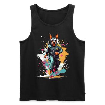 Design de course streetwear pour chien Doberman - Débardeur bio Premium Homme - noir - Devant - Michal (187cm)