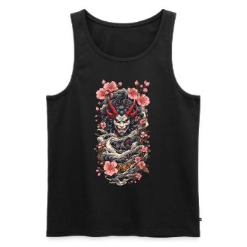 Fleur de cerisier Yokai Oni Esthétique Japon Design - Débardeur bio Premium Homme - noir - Devant - AI Model Male 178 light (178cm)