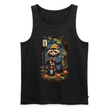 Raccoon Dog Japanese Sake Art Retro Style - Men's Premium Organic Tank Top - black - Front - AI Model Male 178 light (178cm)