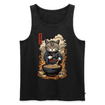 Chat Esthétique Ramen Soupe de nouilles Streetwear - Débardeur bio Premium Homme - noir - Devant - Michal (187cm)