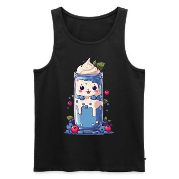 Milkshake Kawaii aux myrtilles Fun - Débardeur bio Premium Homme - noir - Devant - AI Model Male 178 light (178cm)
