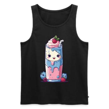 Myrtilles Milkshake Fun Kawaii Anime - Débardeur bio Premium Homme - noir - Devant - AI Model Male 178 light (178cm)