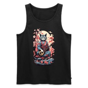 Cat with Shamisen Vintage Japan Yokai Art - Men's Premium Organic Tank Top - black - Front - Michal (187cm)