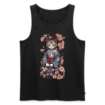 Kimono Chat Esthétique Yokai Streetwear - Débardeur bio Premium Homme - noir - Devant - Michal (187cm)