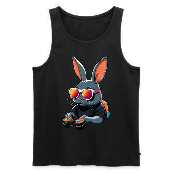 Lapin de Pâques Gamer & Gaming Streetwear Iconique - Débardeur bio Premium Homme - noir - Devant - Michal (187cm)