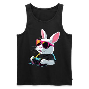 Lapin de Pâques Gamer Gaming Streetwear Iconique - Débardeur bio Premium Homme - noir - Devant - Michal (187cm)