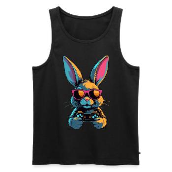 Lapin de Pâques Gamer & Gaming Streetwear Iconique - Débardeur bio Premium Homme - noir - Devant - Michal (187cm)