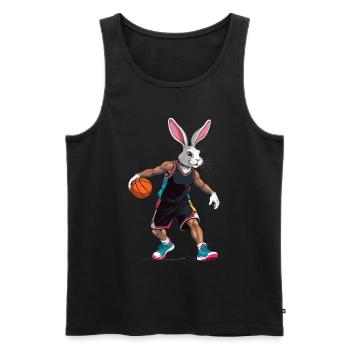 Joueur de basket-ball lapin de Pâques drôle streetwear - Débardeur bio Premium Homme - noir - Devant - Michal (187cm)
