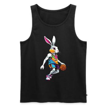 Joueur de basket-ball lapin de Pâques drôle streetwear - Débardeur bio Premium Homme - noir - Devant - Michal (187cm)