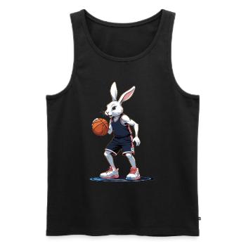 Joueur de basket-ball lapin de Pâques drôle streetwear - Débardeur bio Premium Homme - noir - Devant - Michal (187cm)