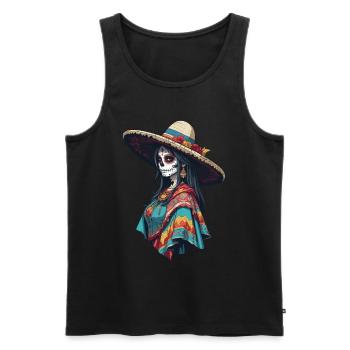 Ikonischer Zuckerschädel Mexiko Skull Streetwear - Männer Premium Bio Tank Top - Schwarz - Vorne - AI Model Male 178 light (178cm)