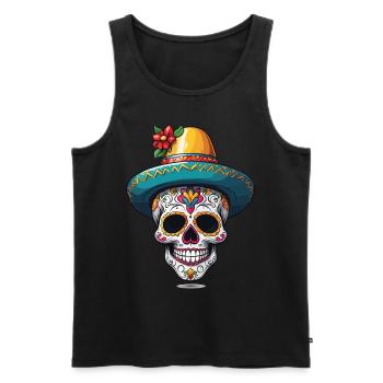Iconic Sugar Skull Mexico Skull Streetwear - Men's Premium Organic Tank Top - black - Front - Michal (187cm)