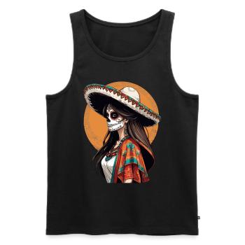 Iconic Sugar Skull Mexican Girl - Men's Premium Organic Tank Top - black - Front - Michal (187cm)