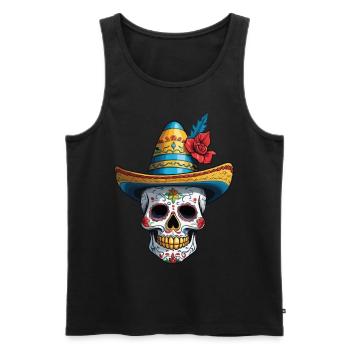 Ikonischer Zuckerschädel Mexiko Streetwear - Männer Premium Bio Tank Top - Schwarz - Vorne - AI Model Male 178 light (178cm)