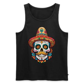Design streetwear emblématique de Sugar Skull Mexico - Débardeur bio Premium Homme - noir - Devant - AI Model Male 178 light (178cm)