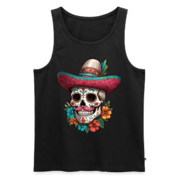 Ikonischer Zuckerschädel Mexiko Streetwear - Männer Premium Bio Tank Top - Schwarz - Vorne - Michal (187cm)