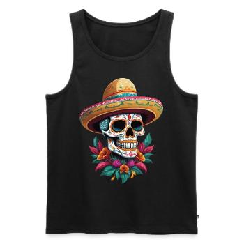 Ikonischer Zuckerschädel Mexiko Streetwear - Männer Premium Bio Tank Top - Schwarz - Vorne - AI Model Male 178 light (178cm)