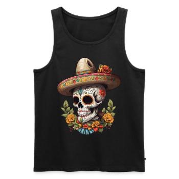 Iconique Sugar Skull Mexico Streetwear - Débardeur bio Premium Homme - noir - Devant - Michal (187cm)