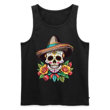Ikonischer Zuckerschädel Mexiko Streetwear - Männer Premium Bio Tank Top - Schwarz - Vorne - Michal (187cm)