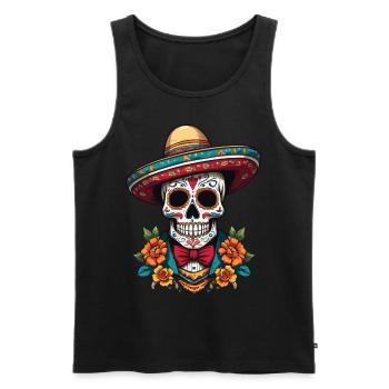 Ikonischer Zuckerschädel Mexikanischer Streetwear - Männer Premium Bio Tank Top - Schwarz - Vorne - Michal (187cm)