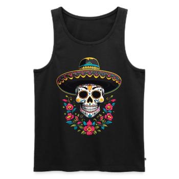 Ikonischer Zuckerschädel Mexiko Streetwear - Männer Premium Bio Tank Top - Schwarz - Vorne - Michal (187cm)