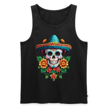 Fête mexicaine emblématique de Sugar Skull - Débardeur bio Premium Homme - noir - Devant - AI Model Male 178 light (178cm)