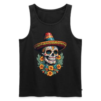 Ikonischer Zuckerschädel Mexiko Streetwear - Männer Premium Bio Tank Top - Schwarz - Vorne - AI Model Male 178 light (178cm)