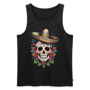 Design streetwear emblématique de Sugar Skull Mexico - Débardeur bio Premium Homme - noir - Devant - AI Model Male 178 light (178cm)