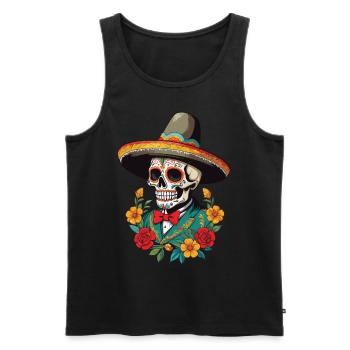 Iconic Sugar Skull Mexico Skull Streetwear - Men's Premium Organic Tank Top - black - Front - Michal (187cm)