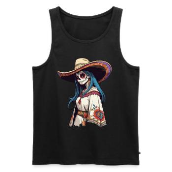 Iconic Sugar Skull Mexico Skull Streetwear - Men's Premium Organic Tank Top - black - Front - Michal (187cm)