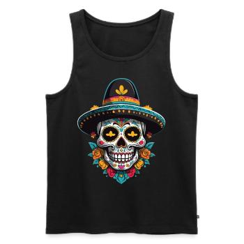 Fête mexicaine emblématique de Sugar Skull - Débardeur bio Premium Homme - noir - Devant - AI Model Male 178 light (178cm)